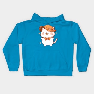 Kawaii cat ready for Thanksgiving diner Kids Hoodie